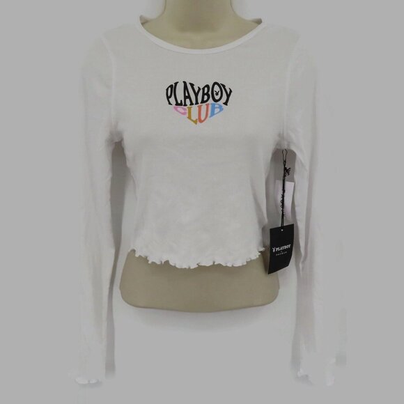 Pacsun Playboy Club Womens Small Ruffle Hem Long Sleeve Crop Tee T Shirt Top NEW - Picture 13 of 13
